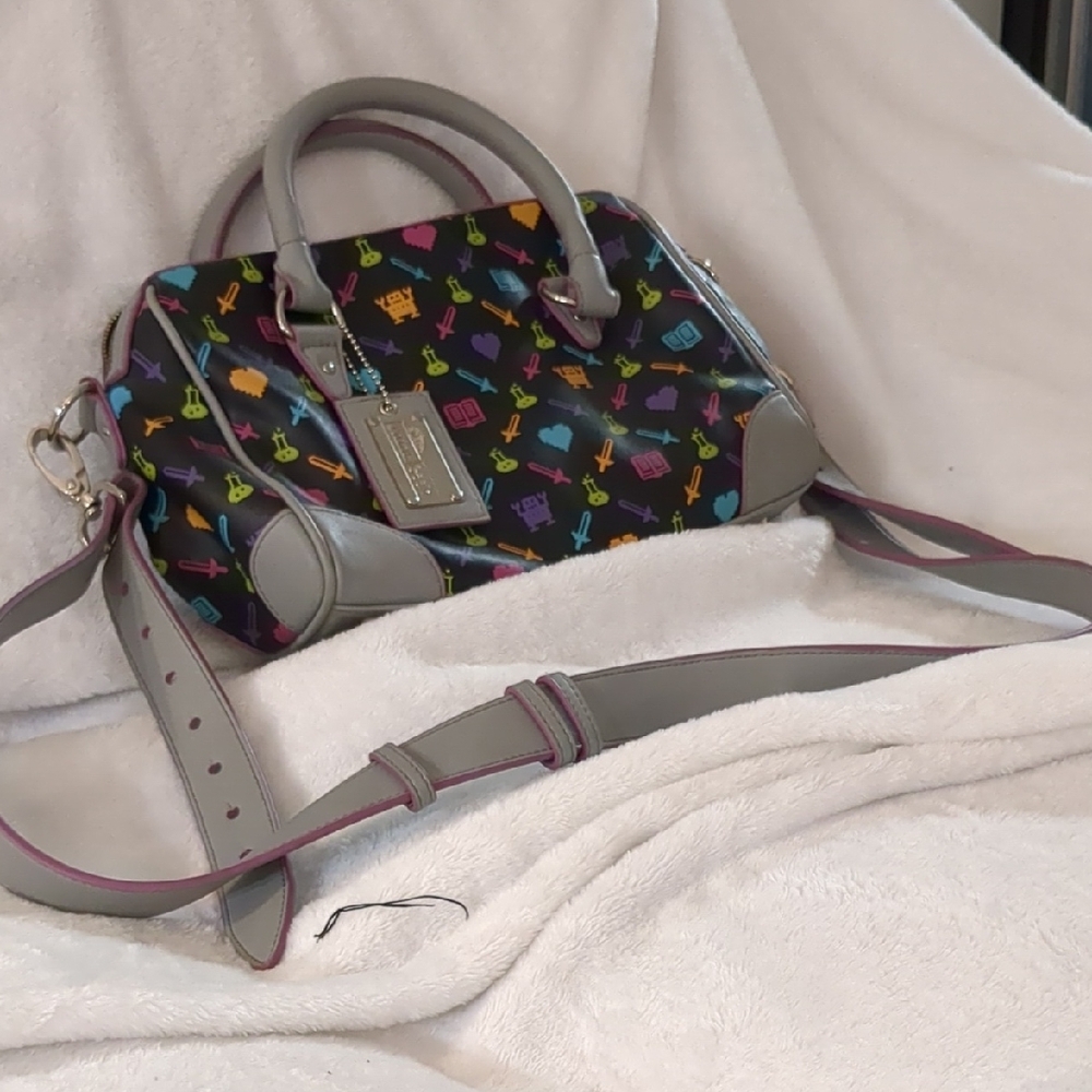 Black and Gray Structured Satchel with Silver Hardware